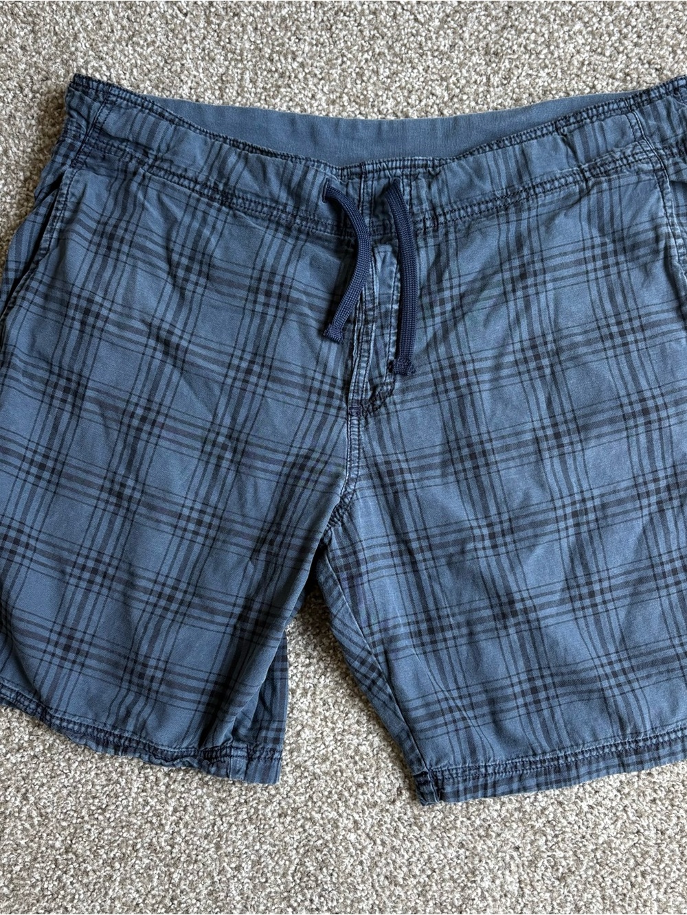 Reebok Men’s Cotton Drawstring Plaid Blue/Black Shorts Sz XL